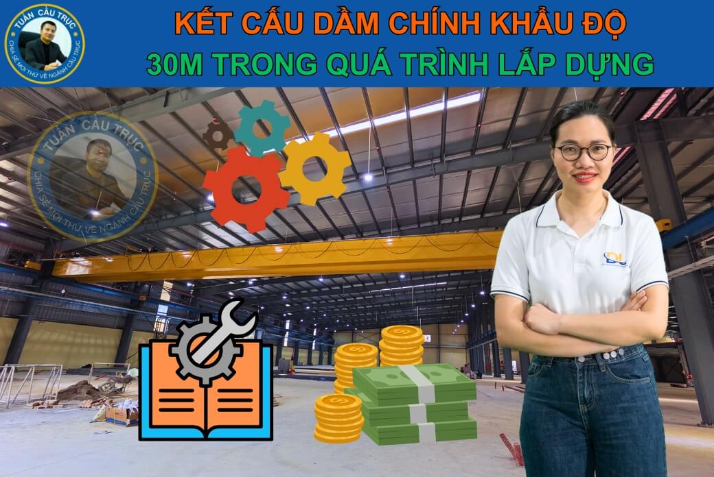 Kết cấu dầm chính khẩu độ 30m trong quá trình lắp dựng Kết cấu dầm chính khẩu độ 30m trong quá trình lắp dựng