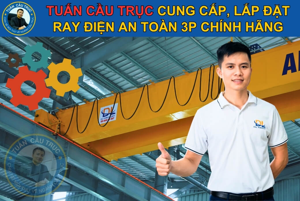Tuấn Cầu Trục cung cấp, lắp đặt ray điện 3P chính hãng a man in a white shirt giving a thumbs up